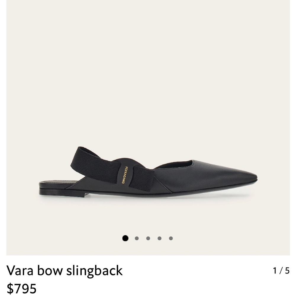 Ferragamo vara bow black flat sling backs NIB 35.5